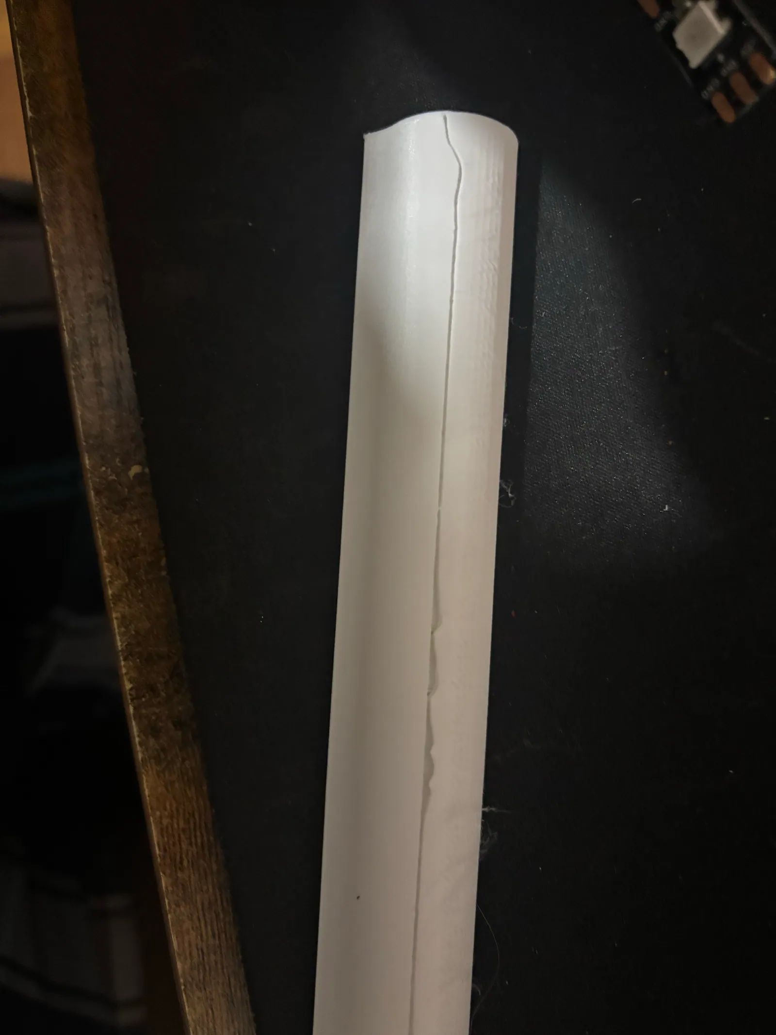 A 3D printed diffuser with a crack running along it
