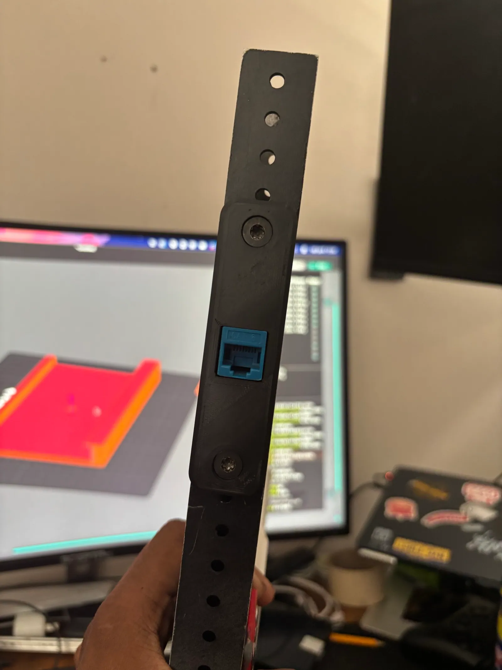 Test-fitting the Ethernet port in the vertical 2x1 tube