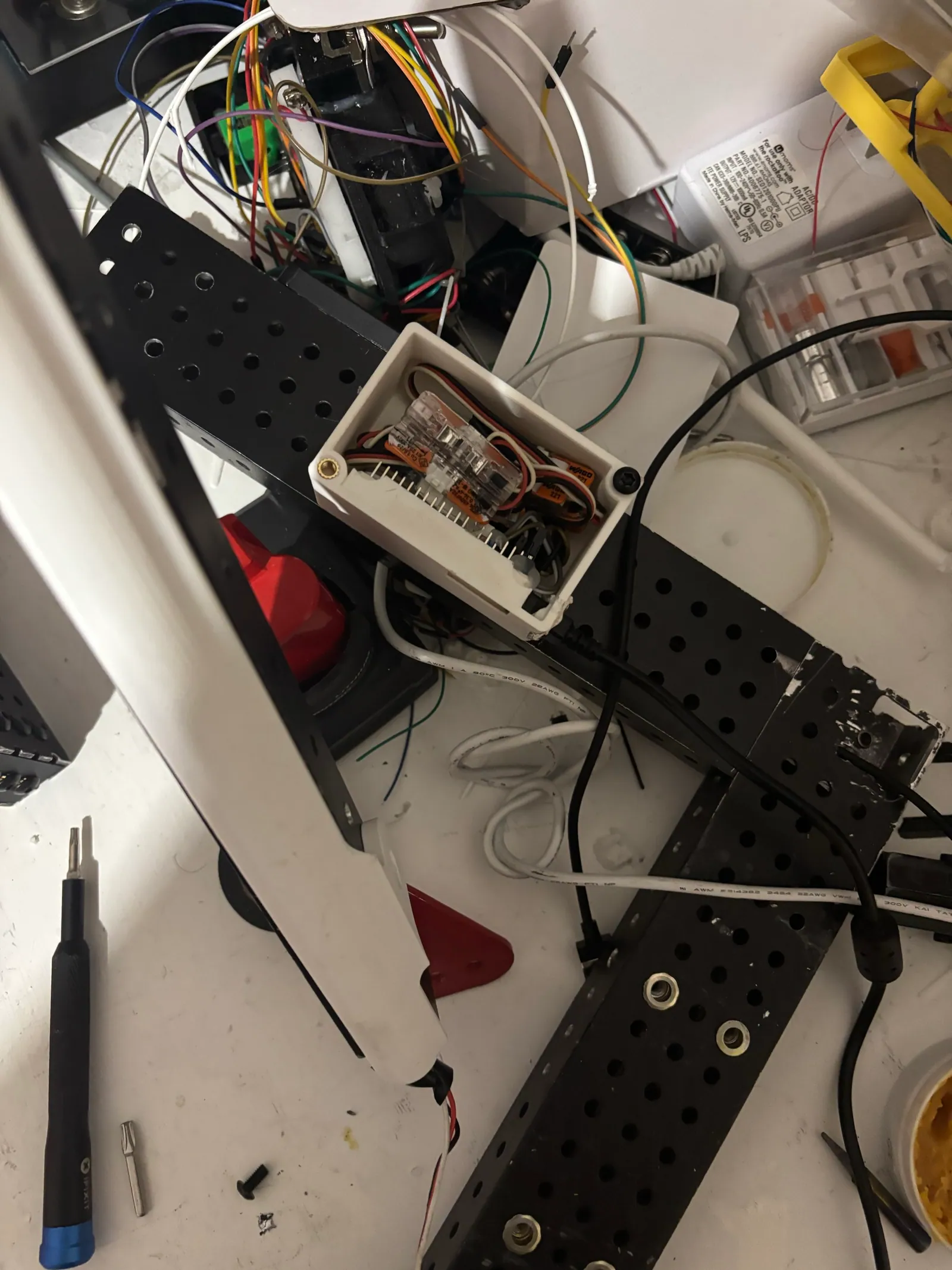 The Pico and WAGO lever nuts wired inside the open enclosure